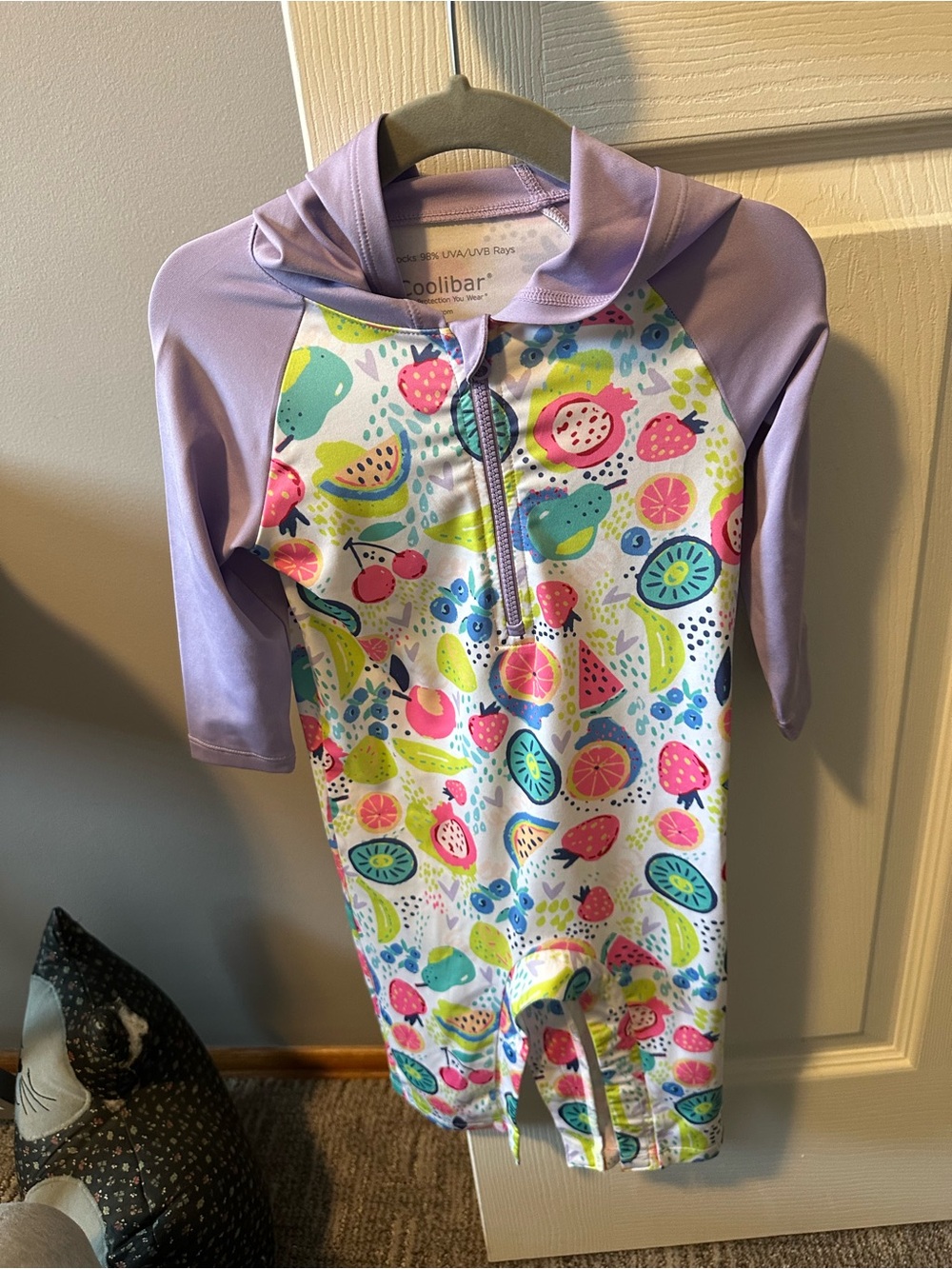 Coolibar Lavender & Multicolor Fruit-Print Kids Rashguard Swimsuit
